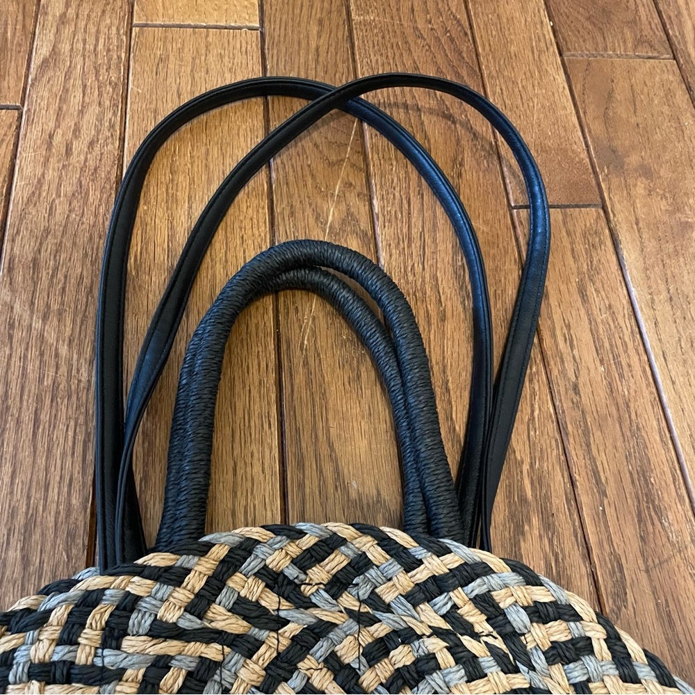 Woven Black, Blue, and Tan Large Cottagecore Feminine Tote Handbag - Picture 2 of 7